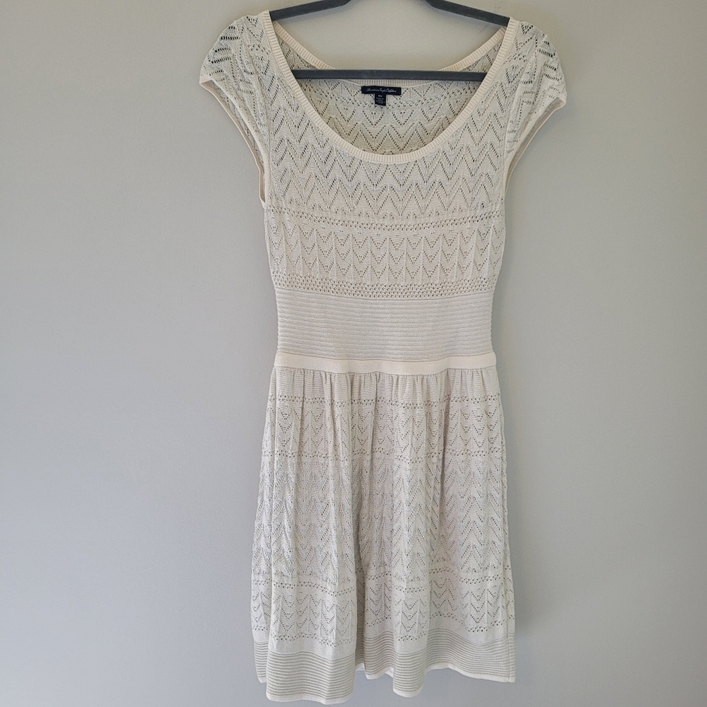 American Eagle Cream and Silver Sweater Dress